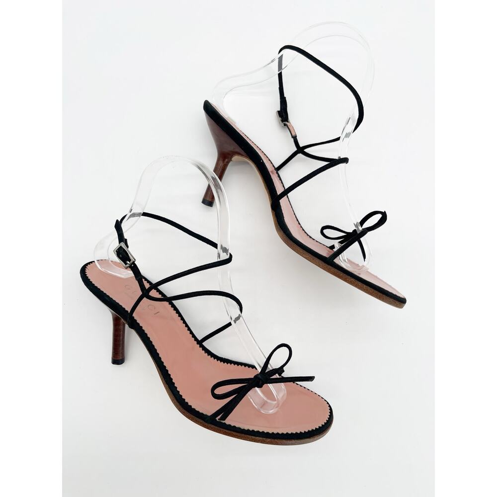 Gucci Vintage Tom Ford Era Black Suede Strappy Bow Ankle Wrap Sandals US 7 - Picture 4 of 12